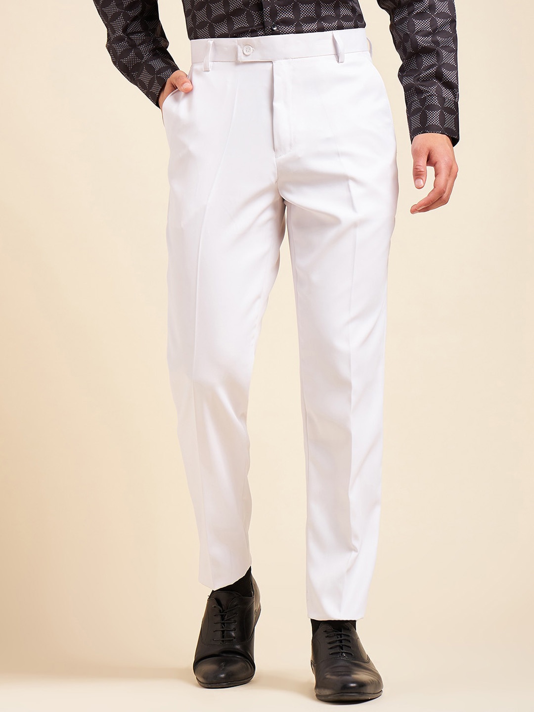 

DENNISON Men Flat-Front Mid-Rise Formal Trousers, White