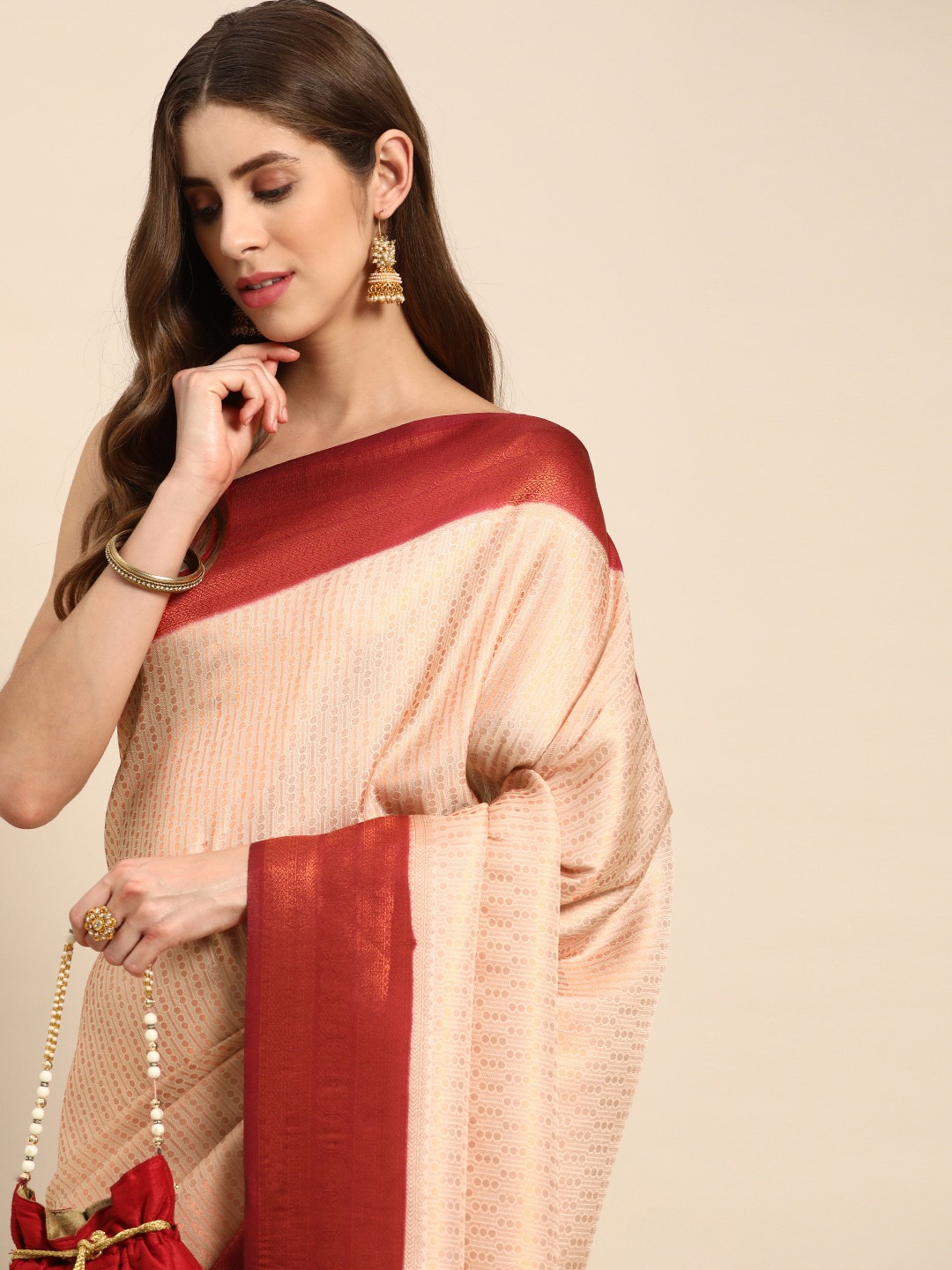 

Pothys Woven Design Art Silk Banarasi Saree, Cream
