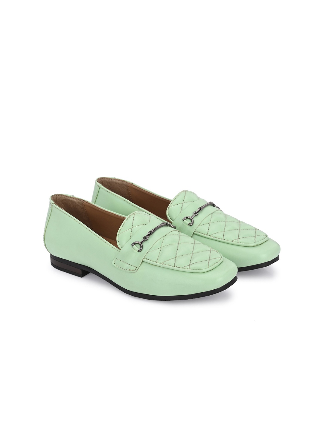 

DressBerry Women Stitch Detail Lightweight Faux Leather Horsebit Loafers, Sea green