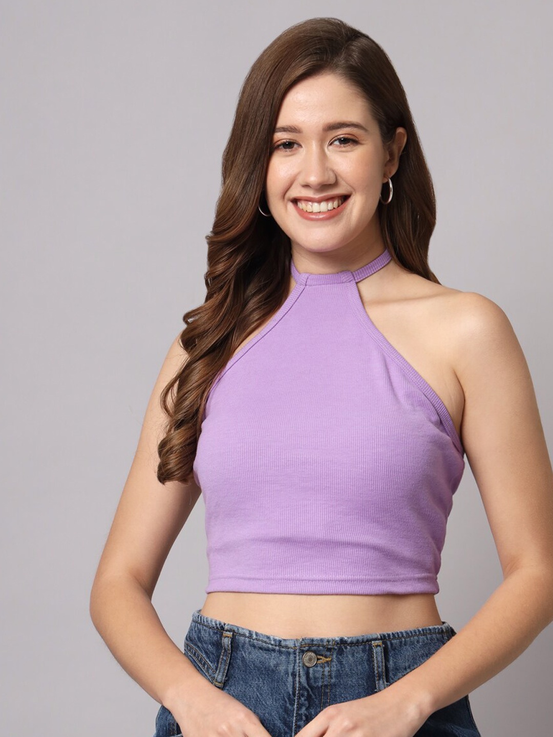 

Funday Fashion Halter Neck Crop Fitted Top, Lavender