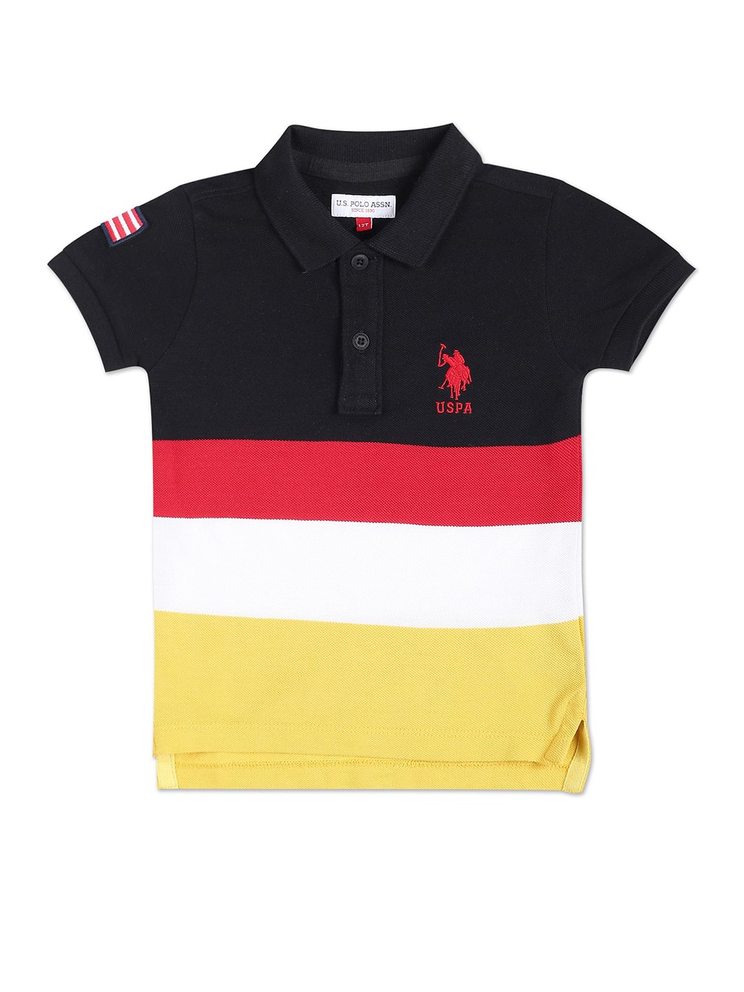 

U.S. Polo Assn. Kids Boys Colourblocked Polo Collar Pure Cotton T-shirt, Black