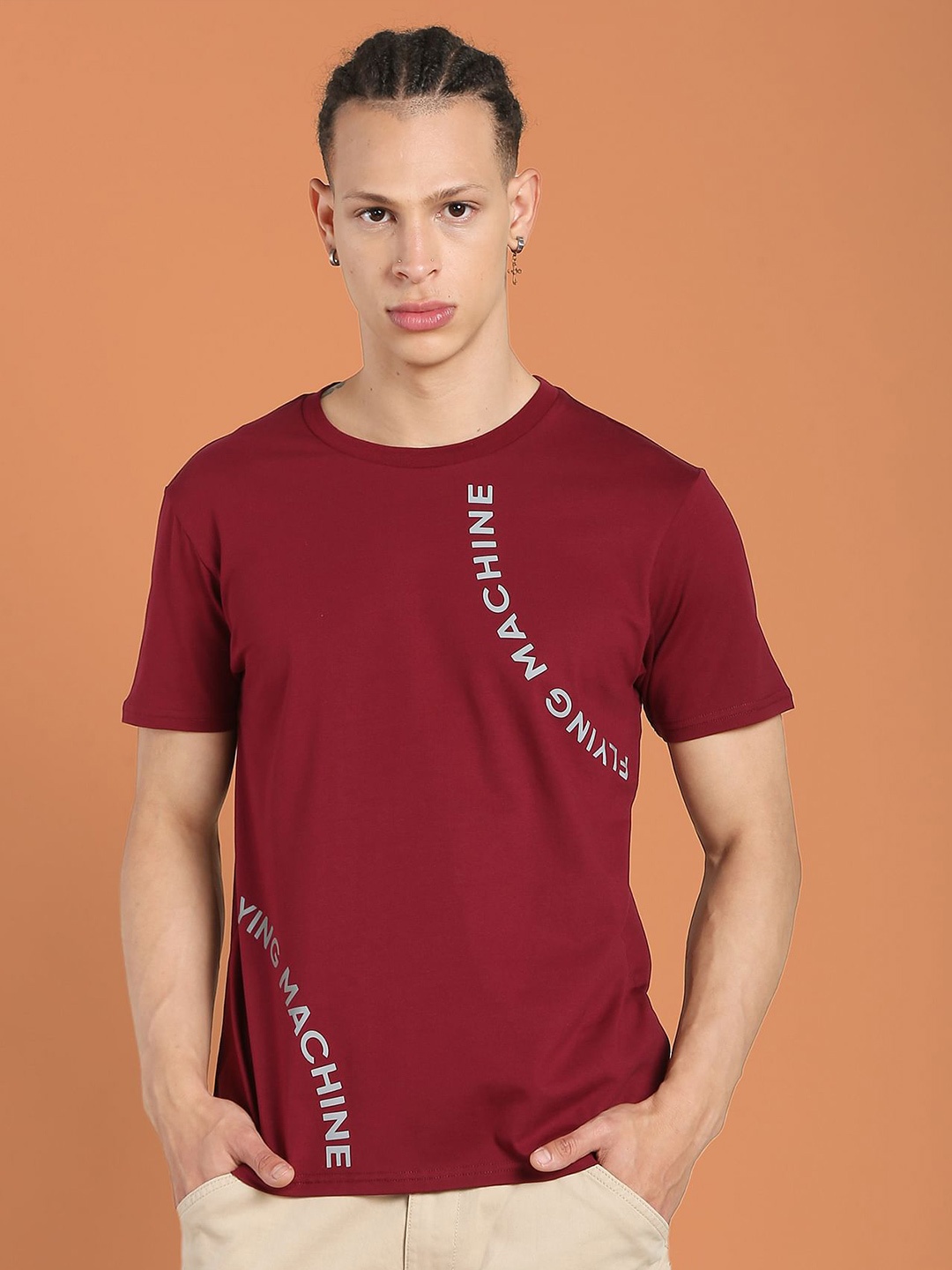 

Flying Machine Typography Printed Cotton T-shirt, Maroon