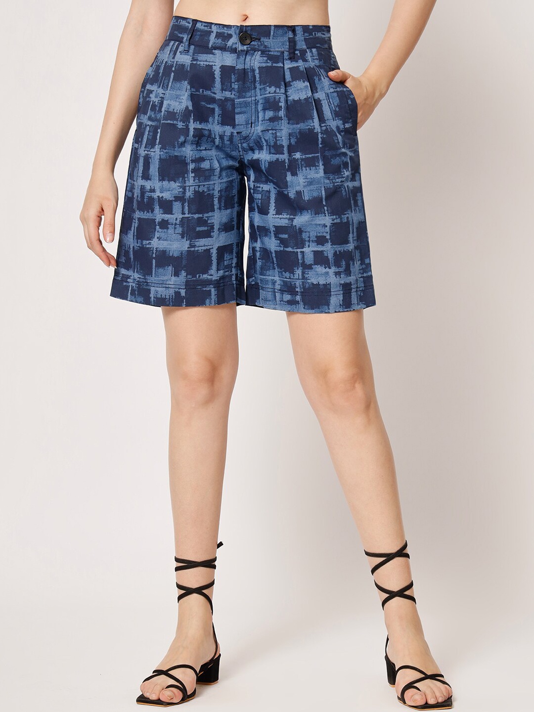 

urSense Checked Cotton Shorts, Blue