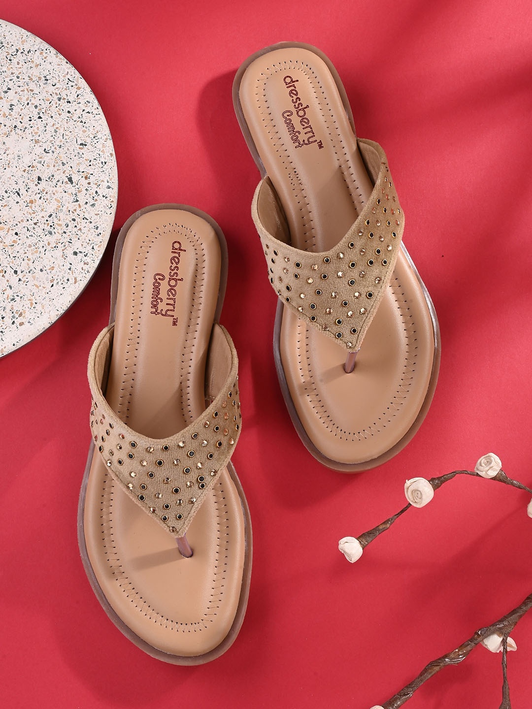 

DressBerry Women Embellished One Toe Flats, Gold