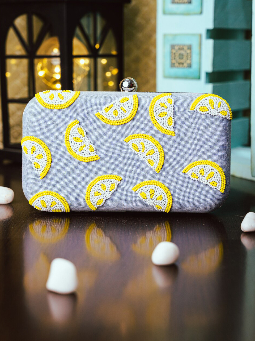 

NR By Nidhi Rathi Blue Women Embellished Fabric Box Clutch, Turquoise blue