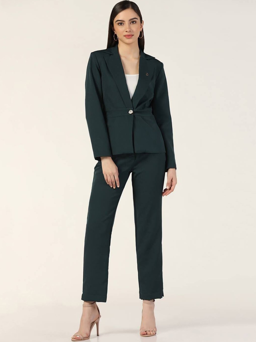 

Beatnik Women Notched Lapel Two-Piece Suit, Green