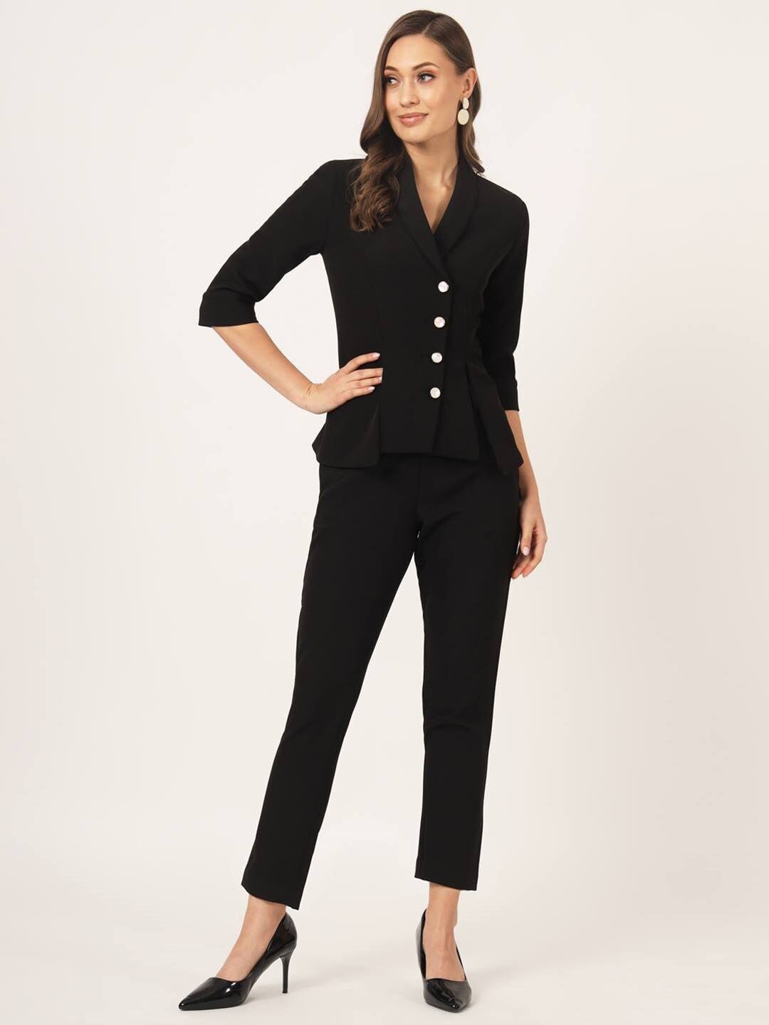 

Beatnik Women Shawl Collar Slim-Fit Two-Piece Suit, Black