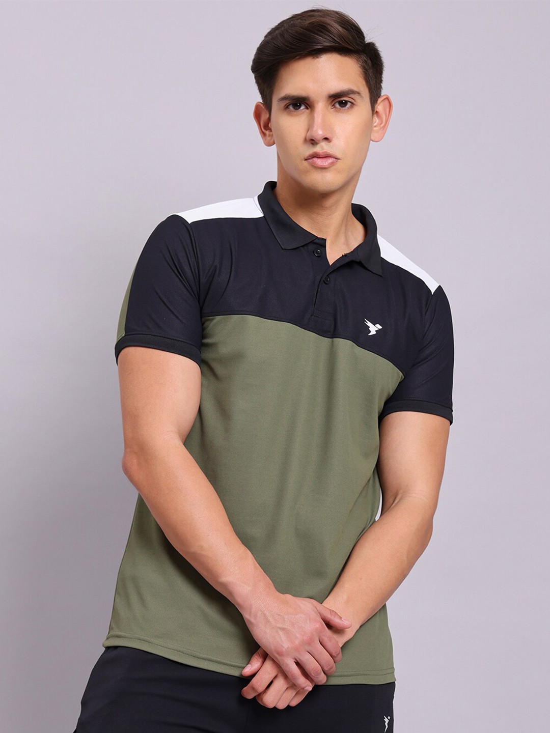 

Technosport Colourblocked Polo Collar Antimicrobial Slim Fit Gym T-shirt, Black