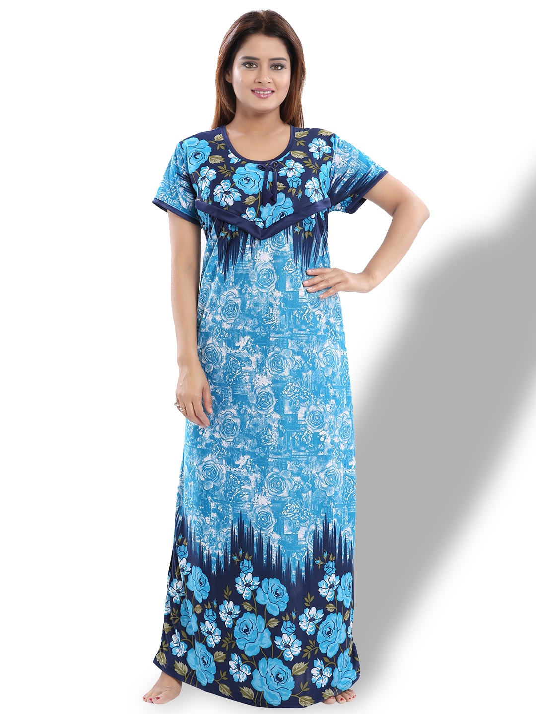 

SHOPPING STATION Floral Printed Satin Maternity Maxi Nightdress, Blue