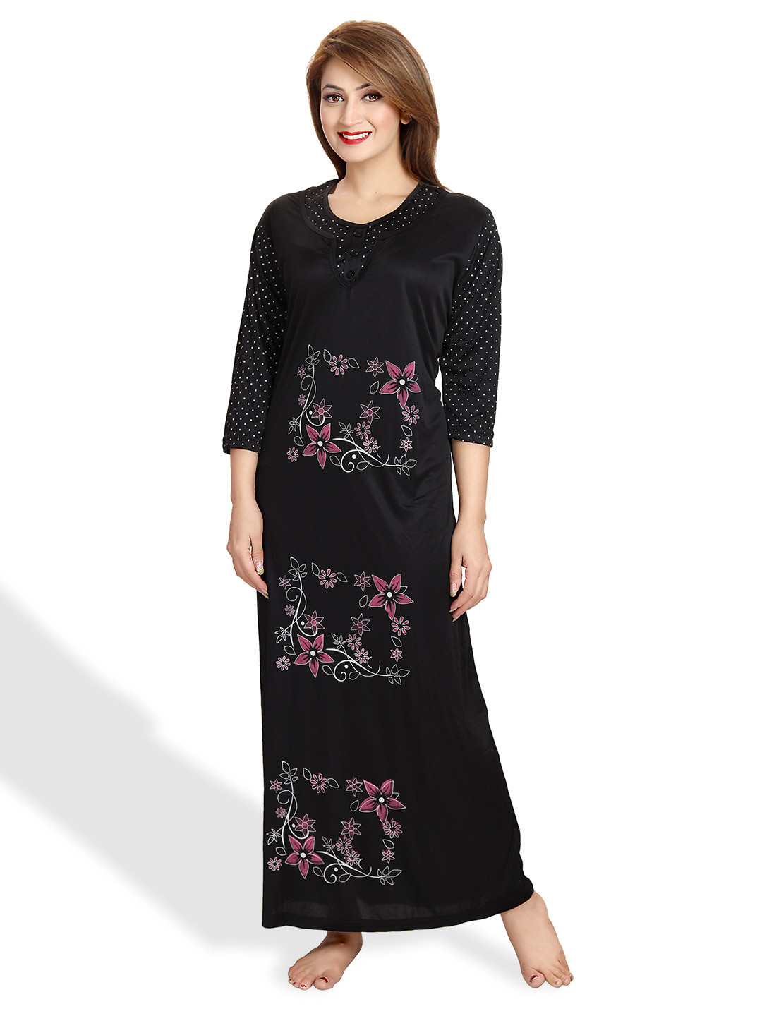 

SHOPPING STATION Floral Printed Satin Maxi Nightdress, Black