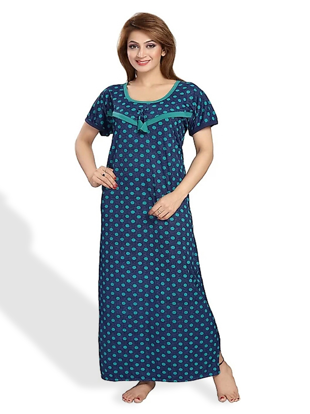 

SHOPPING STATION Polka Dots Printed Satin Maternity Maxi Nightdress, Blue