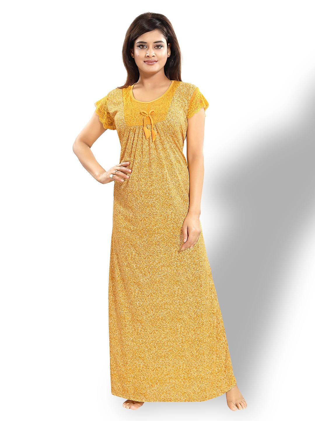 

SHOPPING STATION Abstract Printed Satin Maxi Nightdress, Yellow