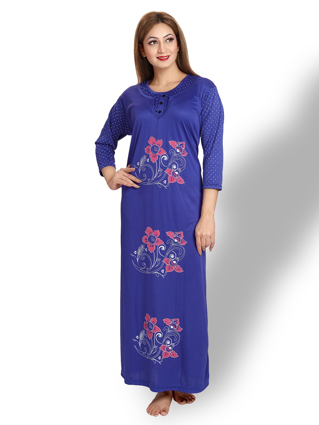 

SHOPPING STATION Floral Printed Maxi Satin Nightdress, Blue