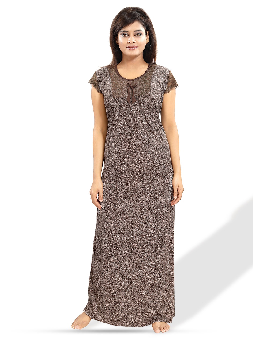 

SHOPPING STATION Abstract Printed Satin Maxi Nightdress, Brown