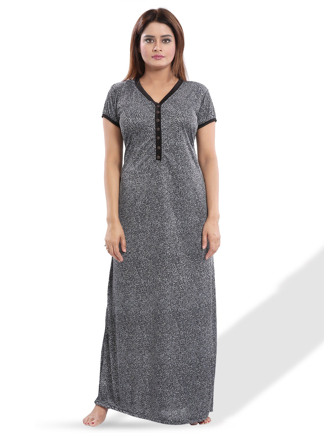 

SHOPPING STATION Abstract Printed Satin Maxi Nightdress, Black