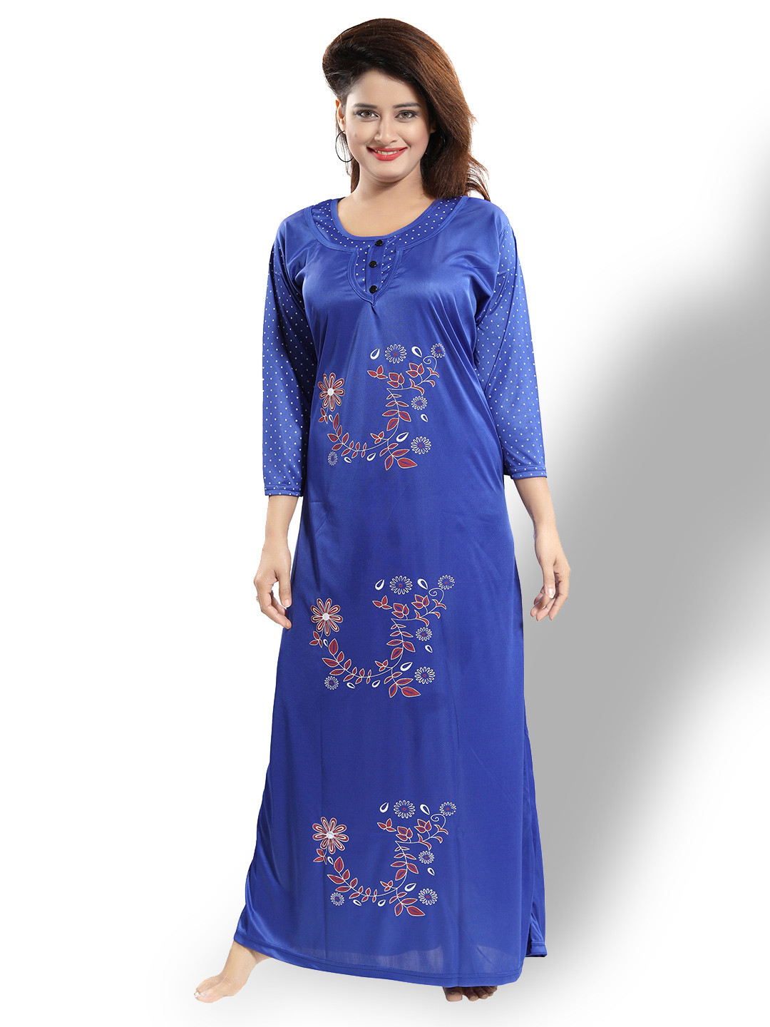 

SHOPPING STATION Floral Printed Satin Maxi Nightdress, Blue