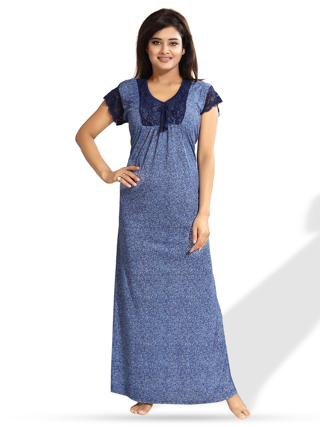 

SHOPPING STATION Abstract Printed Maxi Satin Nightdress, Blue