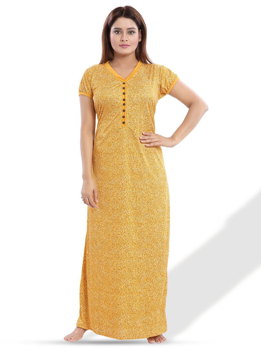 

SHOPPING STATION Abstract Printed Satin Maxi Nightdress, Yellow