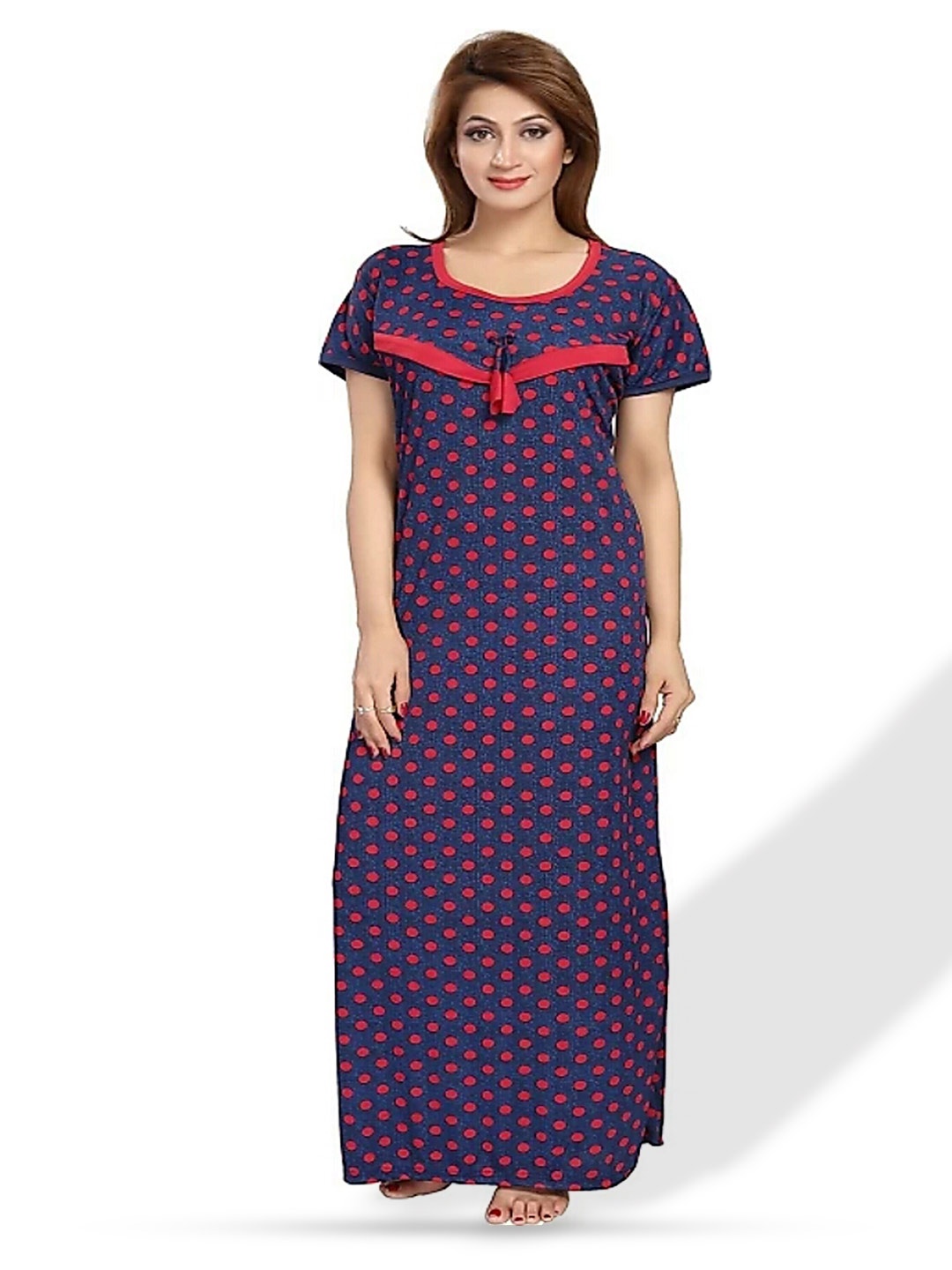 

SHOPPING STATION Polka Dots Printed Satin Maternity Maxi Nightdress, Red