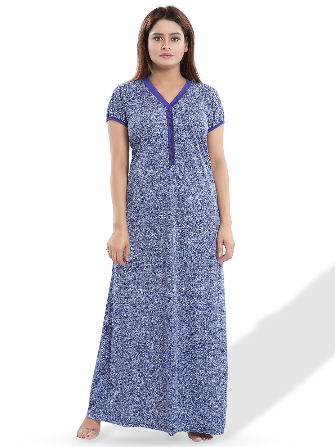 

SHOPPING STATION Abstract Printed Satin Maxi Nightdress, Blue