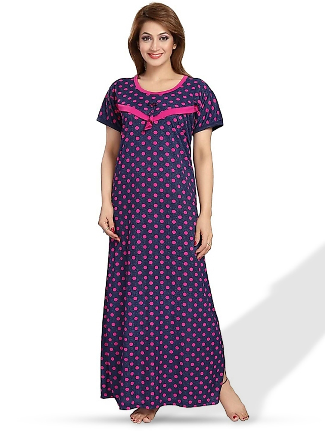 

SHOPPING STATION Polka Dots Printed Satin Maternity Maxi Nightdress, Blue