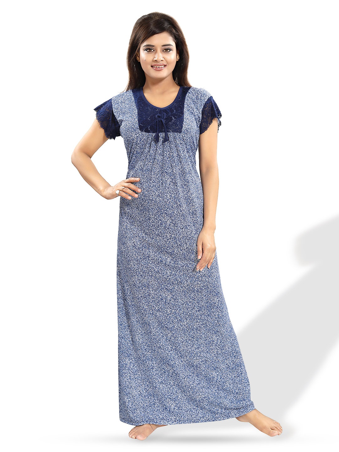 

SHOPPING STATION Abstract Printed Satin Maxi Nightdress, Blue