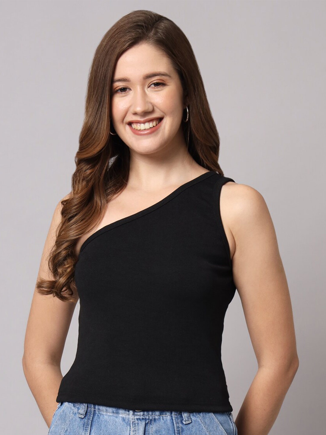 

Funday Fashion One Shoulder Fitted Regular Top, Black