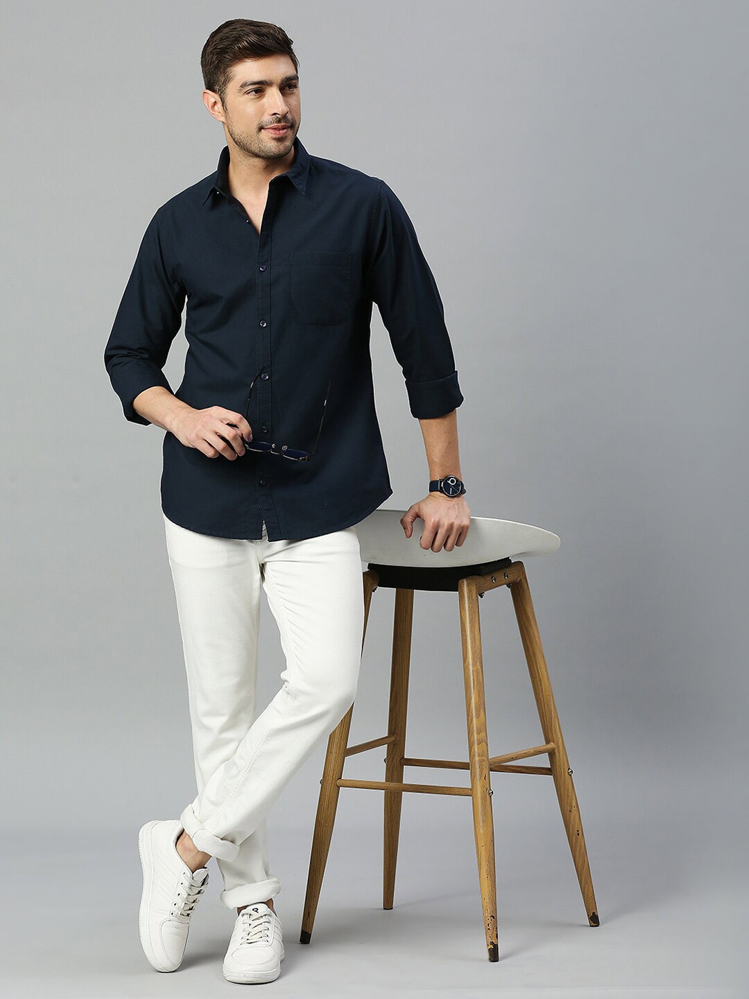 

Harvard Classic Slim Fit Pure Cotton Casual Shirt, Navy blue