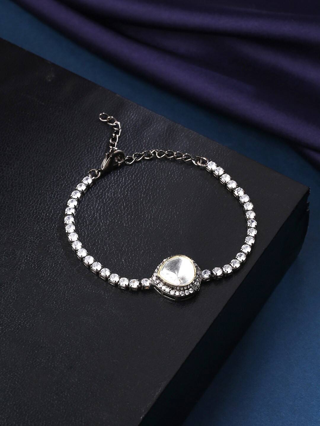 

VIRAASI Women Silver-Plated American Diamond Link Bracelet