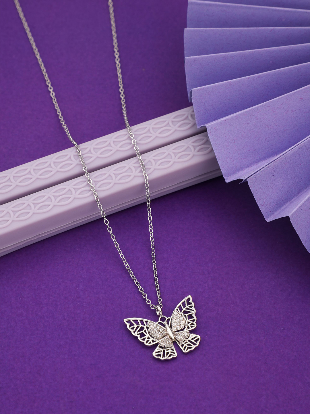 

Vita Bella Silver Chain With American Diamond Butterfly Pendant