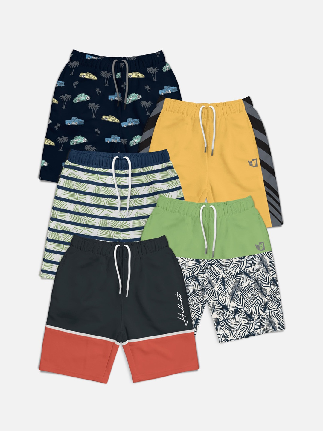 

HELLCAT Boys Pack Of 5 Printed Regular Shorts, Yellow