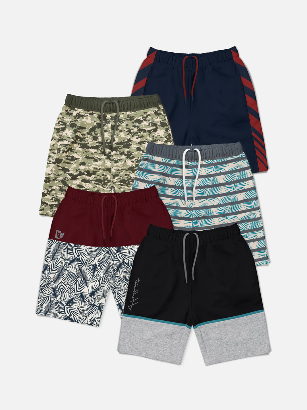 

HELLCAT Boys Pack Of 5 Printed Regular Shorts, Black
