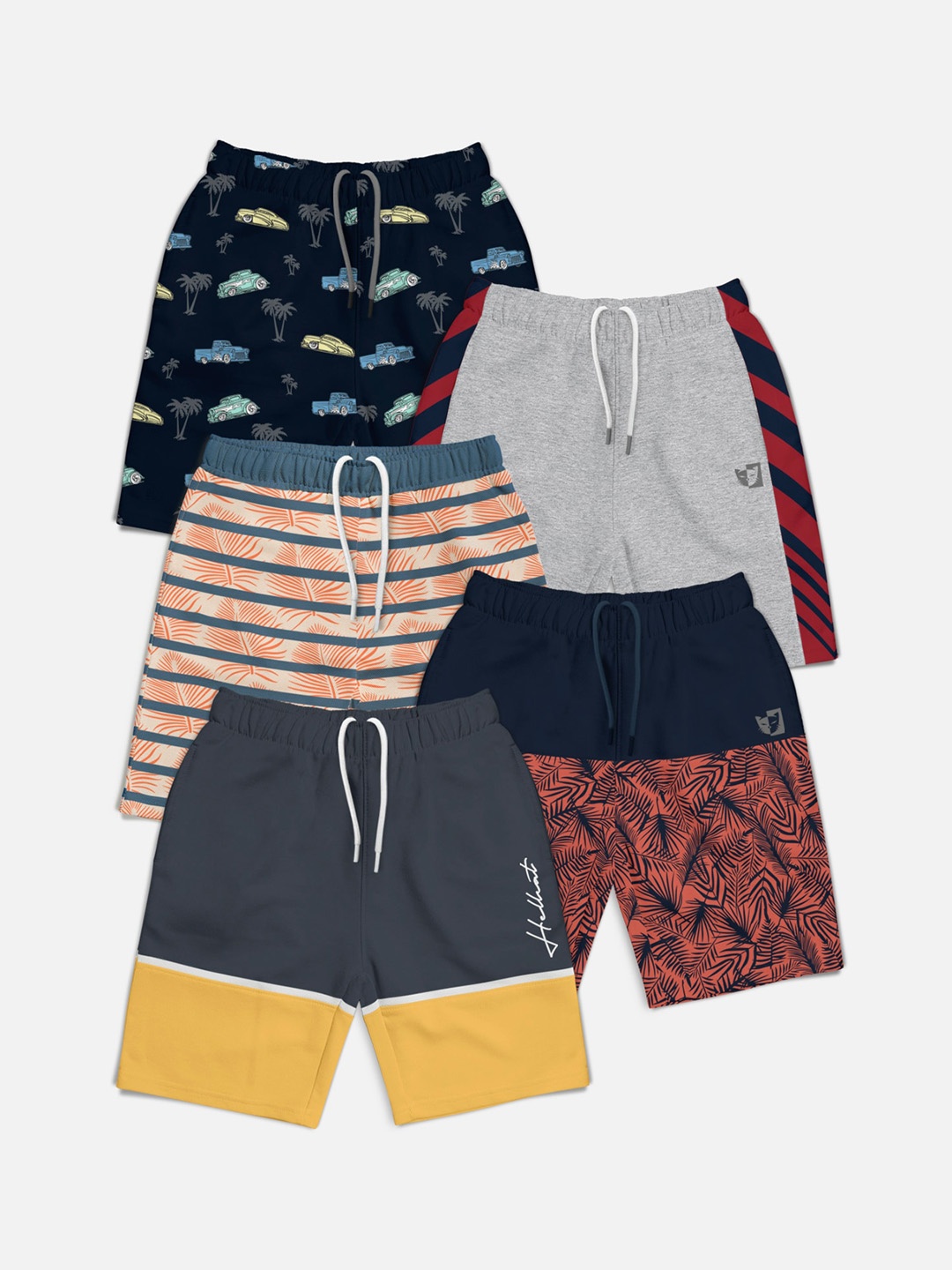 

HELLCAT Boys Pack Of 5 Printed Regular Shorts, Navy blue