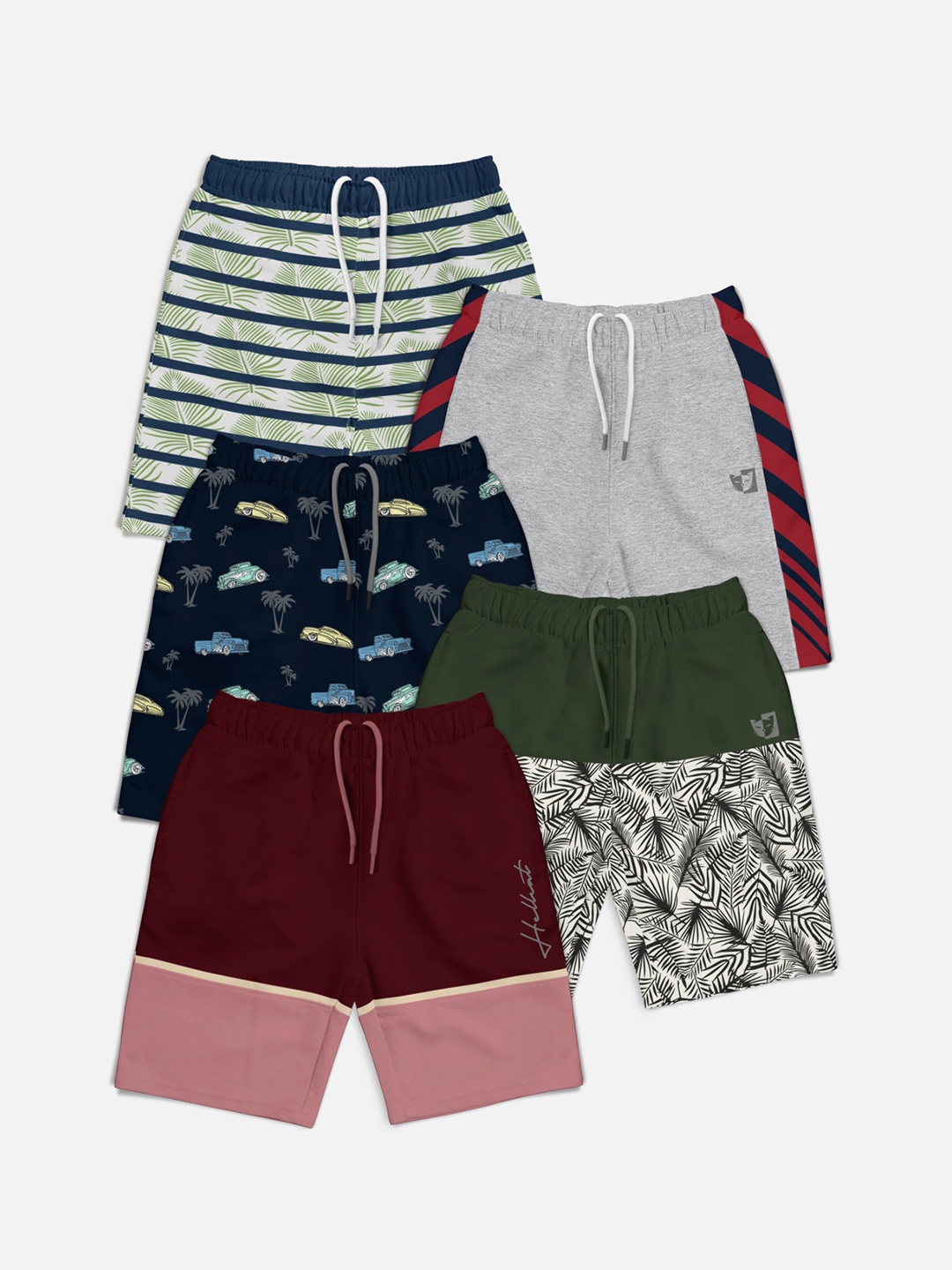 

HELLCAT Boys Pack Of 5 Printed Regular Shorts, Navy blue