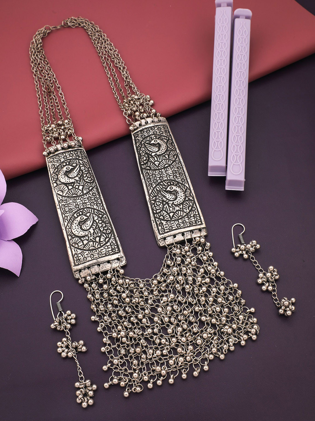 

Vita Bella Oxidized Silver-Plated Ghungaroo Beaded Jewellery Set