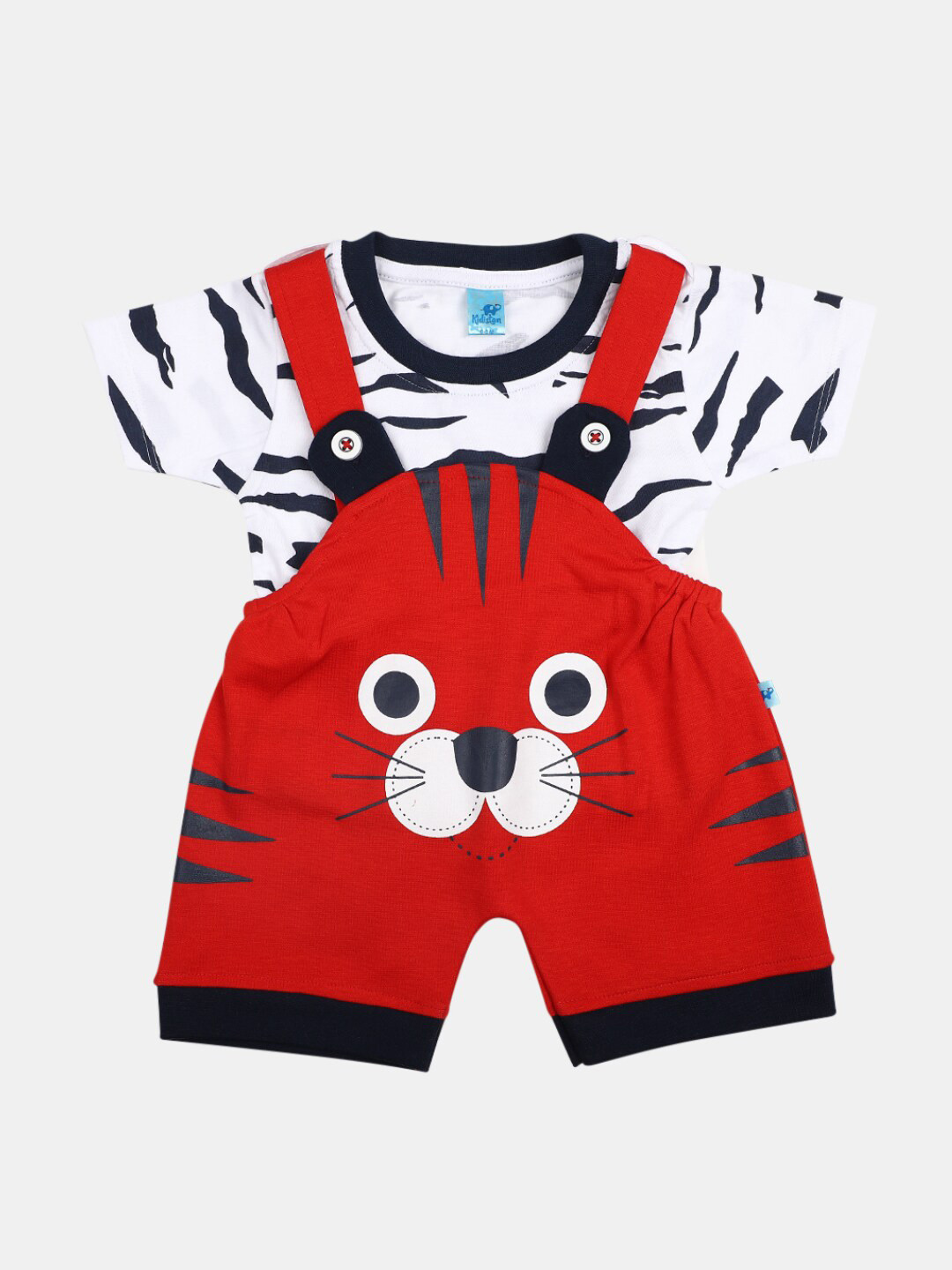 

V-Mart Infants Printed Pure Cotton Dungaree With T-shirt, Red