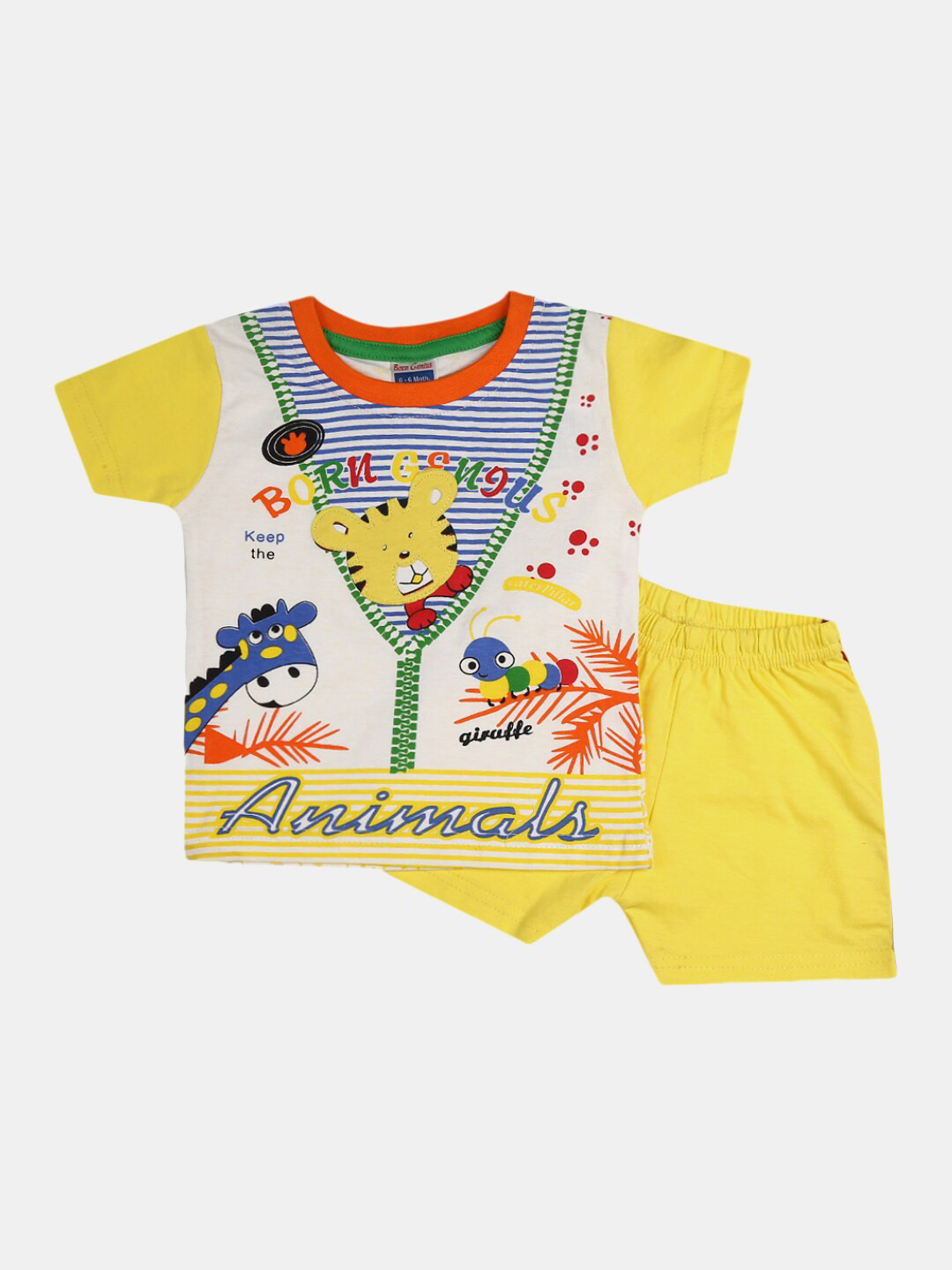 

V-Mart Infants Printed Pure Cotton T-shirt with Shorts, Yellow