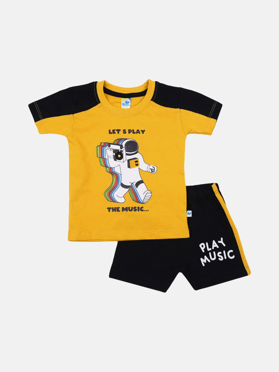 

V-Mart Infants Boys Printed Cotton T-shirt with Shorts, Mustard