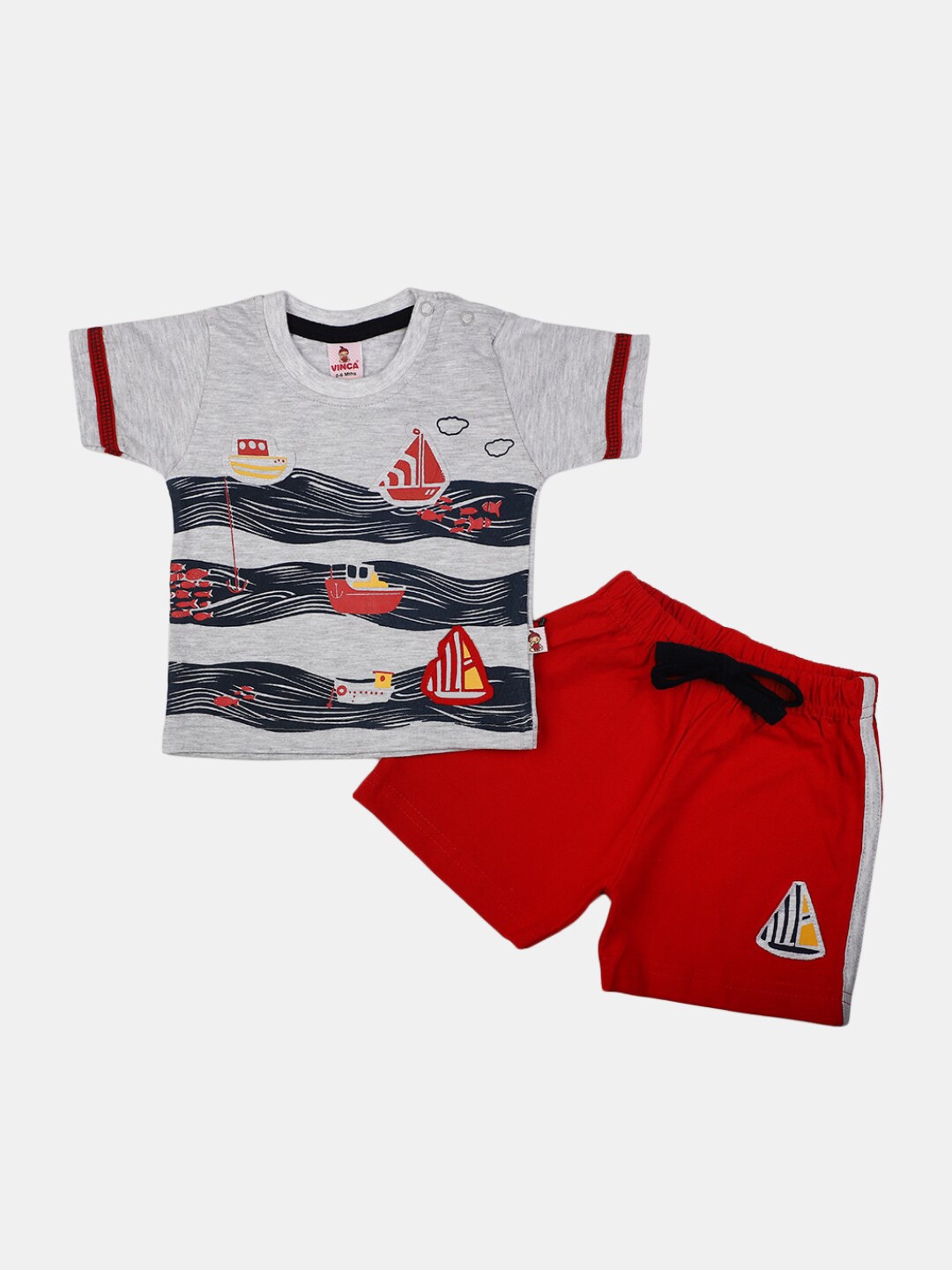 

V-Mart Infants Printed Pure Cotton T-shirt with Shorts, Grey