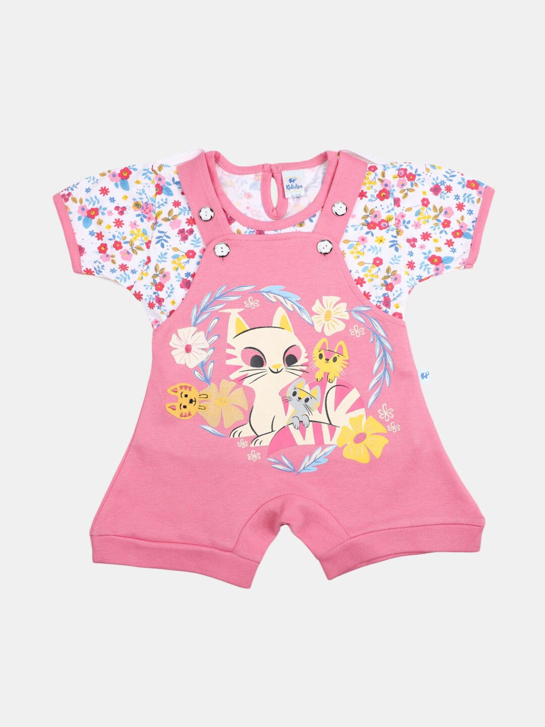

V-Mart Infants Girls Printed Pure Cotton T-shirt with Dungarees, Pink