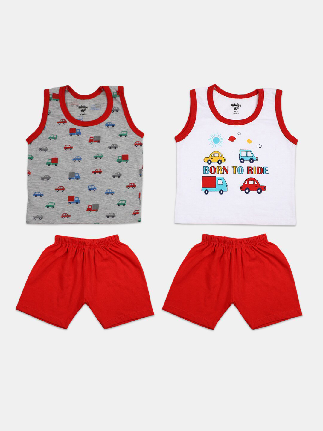 

V-Mart Infant Pack Of 2 Printed Pure Cotton T-shirt With Shorts Set, White