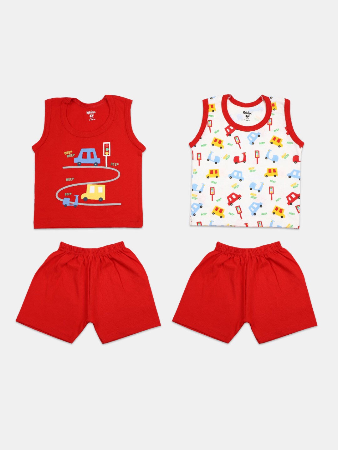 

V-Mart Infant Pack Of 2 Printed Pure Cotton T-shirt With Shorts Set, White