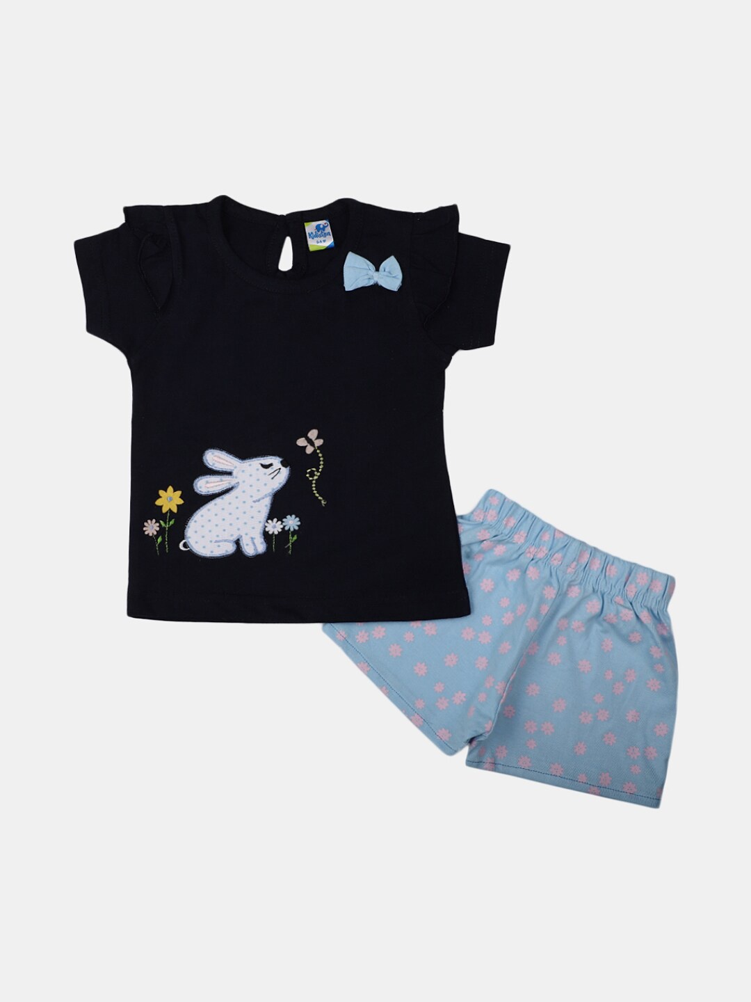 

V-Mart Infant Girls Printed Pure Cotton T-shirt with Shorts, Navy blue