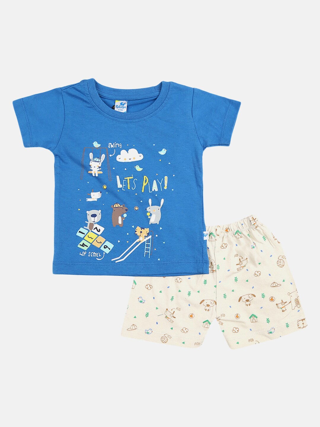 

V-Mart Infants Printed Pure Cotton T-shirt with Shorts, Blue