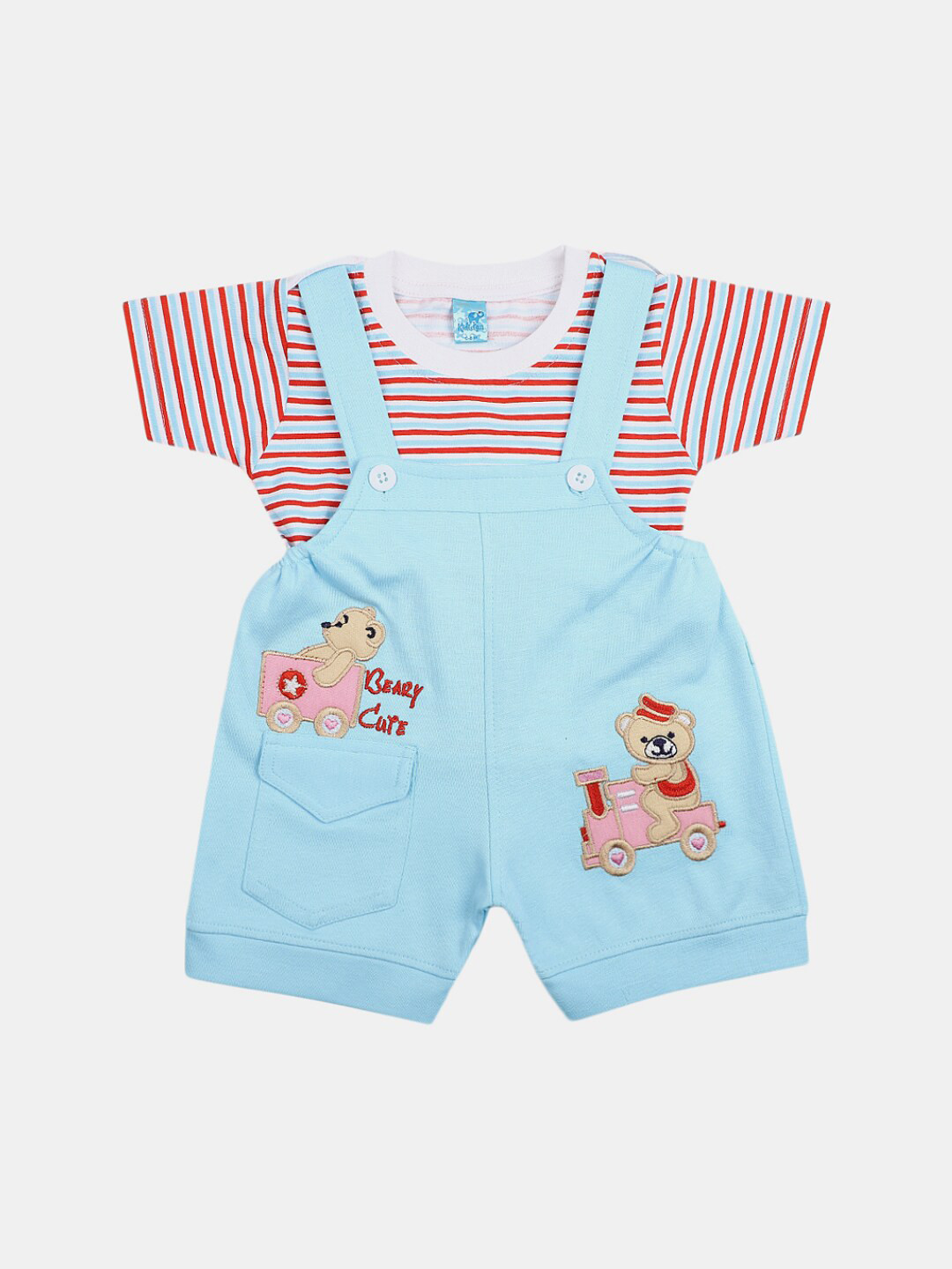

V-Mart Infants Kids Printed Pure Cotton T-shirt with Dungarees, Blue