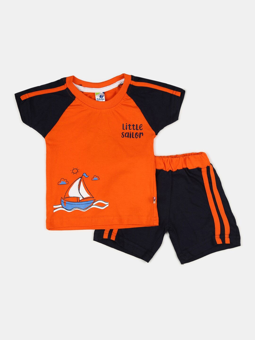 

V-Mart Infant Boys Colourblocked Pure Cotton Round Neck T-shirt with Shorts Clothing Set, Orange