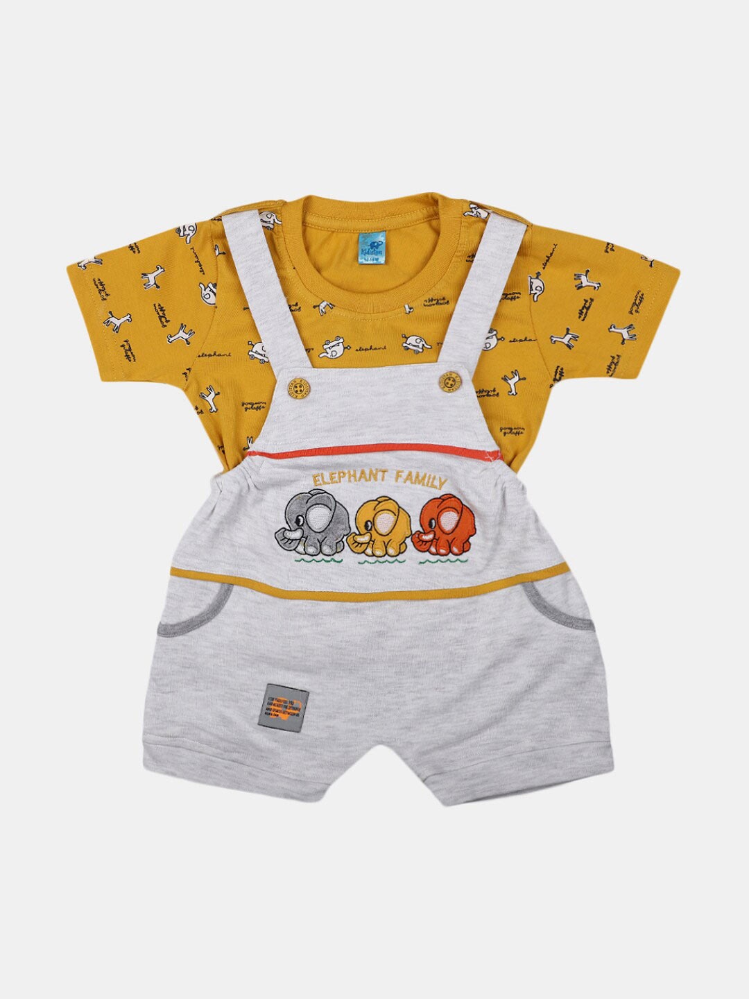 

V-Mart Infants Printed T-shirt with Dungarees, Grey