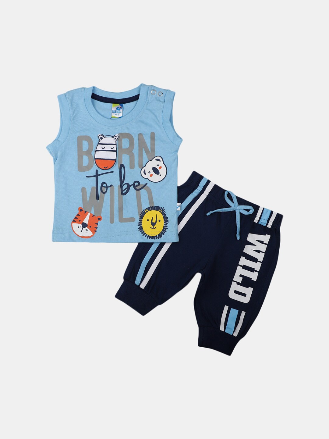 

V-Mart Infants Printed Cotton T-shirt with Joggers, Blue