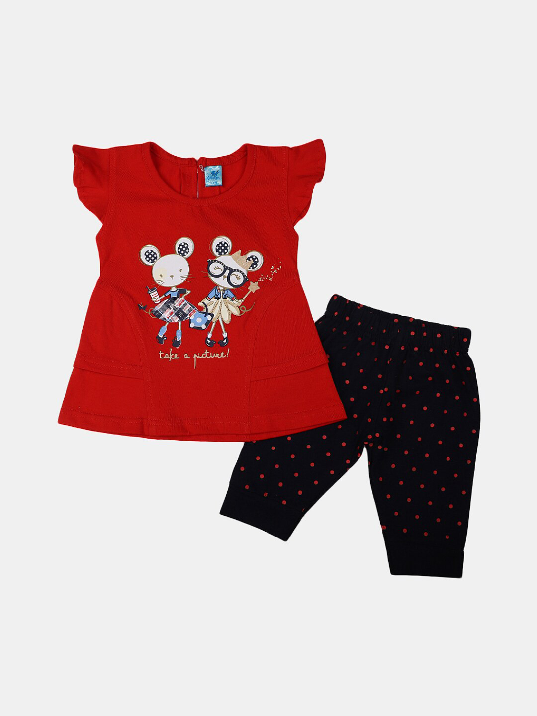 

V-Mart Infant Girls Printed Pure Cotton T-shirt with Joggers, Red