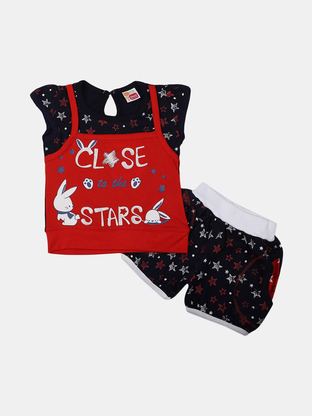 

V-Mart Infants Girls Printed Pure Cotton T-shirt with Shorts, Navy blue
